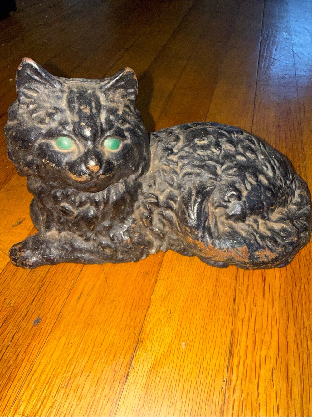 Black Cat Decorative Pet Figurine - Black Cast Iron Vintage metal door stopper